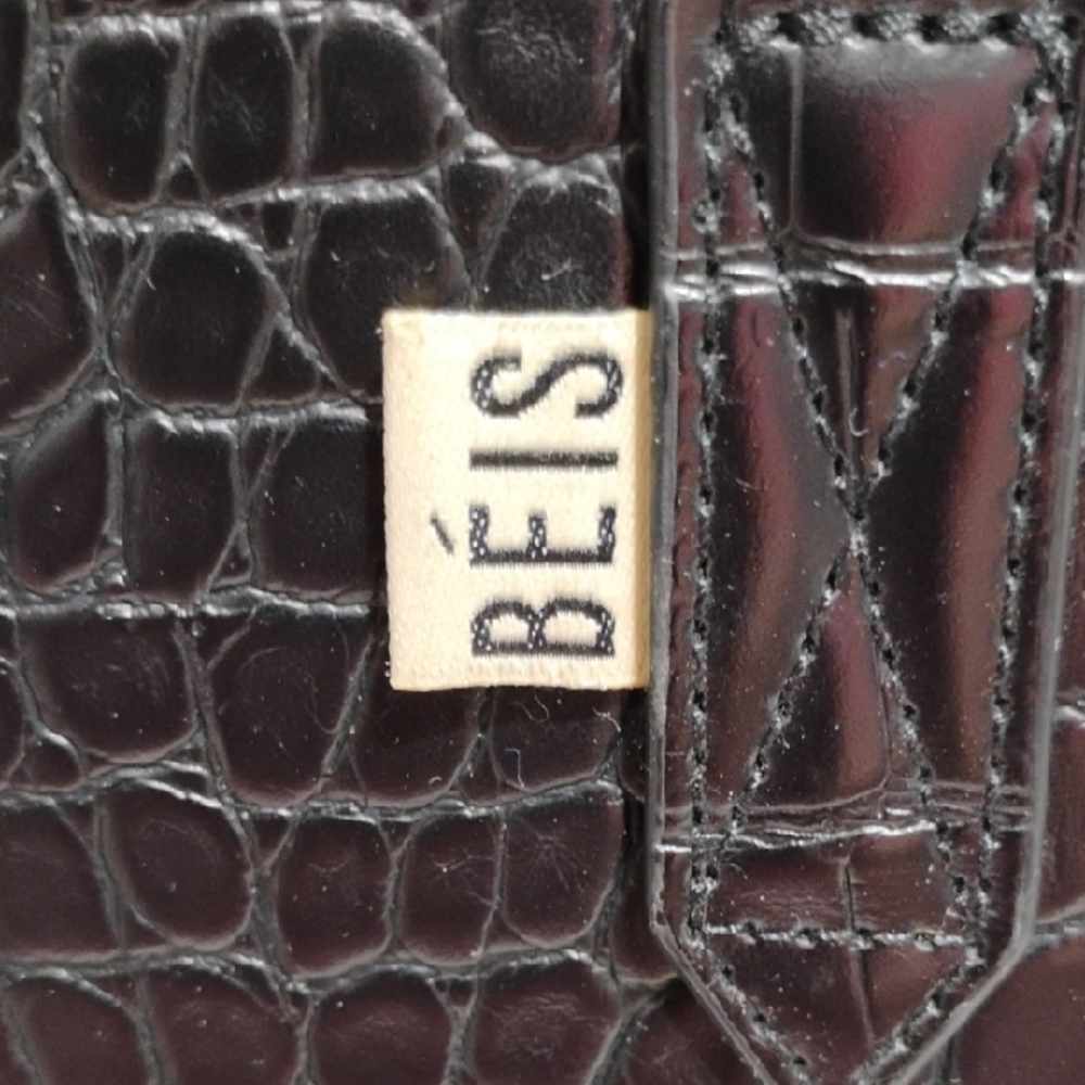 BEIS Black Crocodile-Embossed The Large Black Tote W Strap - Picture 2 of 11
